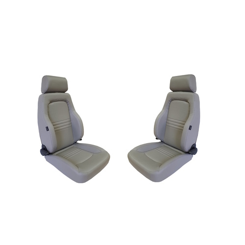 AUTOTECNICA Heated Sports Seats (Pair) PU Leather Grey & Adaptors for Landcruiser 100 Series 1998 > 2007 Models