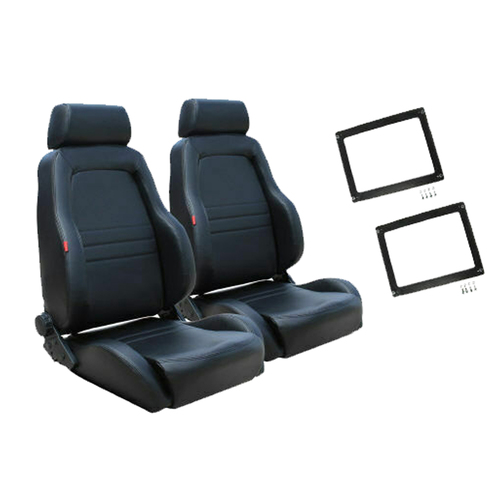 Autotecnica Sports Bucket Seats Black PU Leather Reclinable for Holden VN VP VR VS VT VX Pair