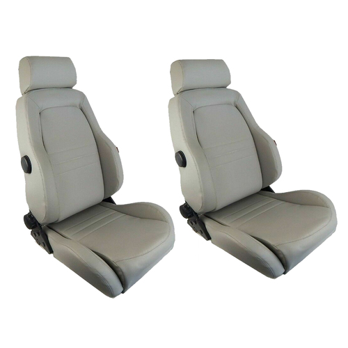 Autotecnica Sports Bucket Seats 2 4WD Grey PU Leather W/Adaptors for 100 Series Landcruiser
