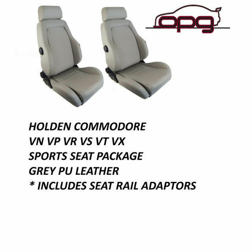 Autotecnica Sports Bucket Seats PU Leather Reclinable Grey for Holden VN VP VR VS VT VX Pair Adr