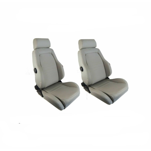 Autotecnica Adventurer Sports Bucket Seats (2) Grey PU Leather ADR Approved - Does Not Include Seat Adapters