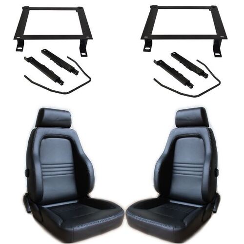 Autotecnica Sports Bucket Seats 2 4WD Black PU Leather W/Adaptors for Mitsubishi Triton ML MN 2006 > 2015