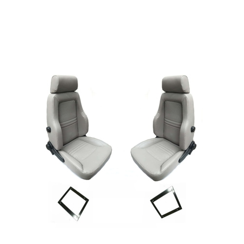 Autotecnica Sports Bucket Seats Series 3 (Pair) 4WD Grey PU Leather W/Adaptors for 75 76 78 79 Series Landcruiser