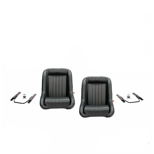 Autotecnica Low / Fixed Back PU Leather Bucket Seats Black W/Rails for VW Beetle Buggy Universal