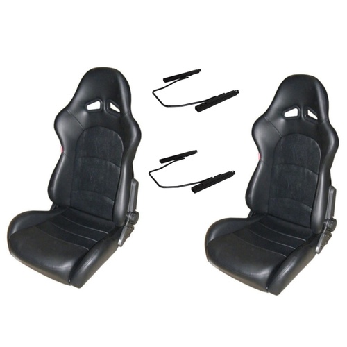 Autotecnica Modern Sports High Back PU Leather Bucket Seats Car Reclinable for Holden HQ HJ HX HZ Ute Sedan or Van With Rails