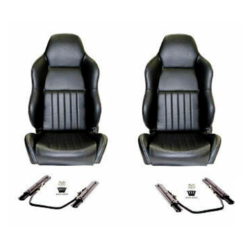 Autotecnica Classic High Back PU Leather Bucket Seats Car Reclinable Black with Adj Rails
