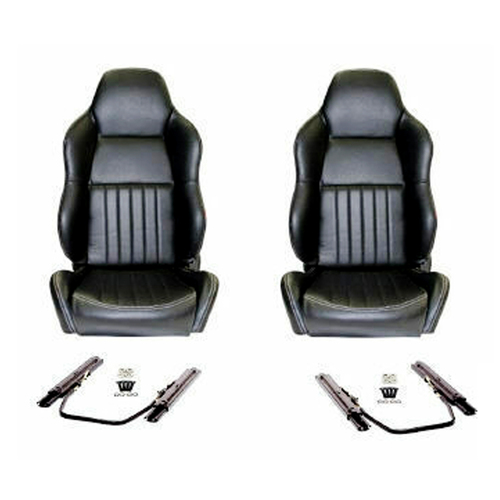 Autotecnica Classic High Back Black PU Leather Sports Bucket Seats for Holden HK HT HG Pair With Rails