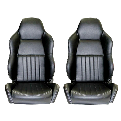 Autotecnica Classic High Back PU Leather Bucket Seats Car Reclinable Black for Holden Torana