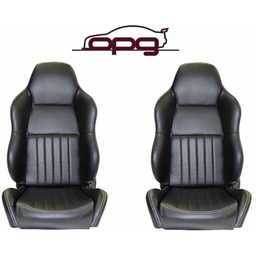 Autotecnica Classic High Back PU Leather Bucket Seats Car Reclinable - Black