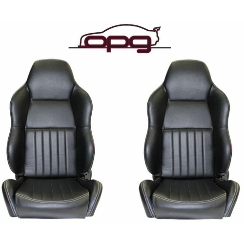 Autotecnica Classic High Back PU Leather Bucket Seats Car Reclinable Black Suits Corvette 2