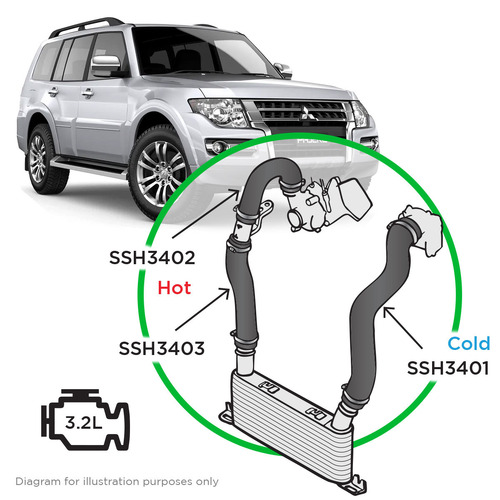 SAAS SSH3401-KIT Silicone 3 Intercooler Pipe & Clamp Kit for NT NS Pajero 3.2L