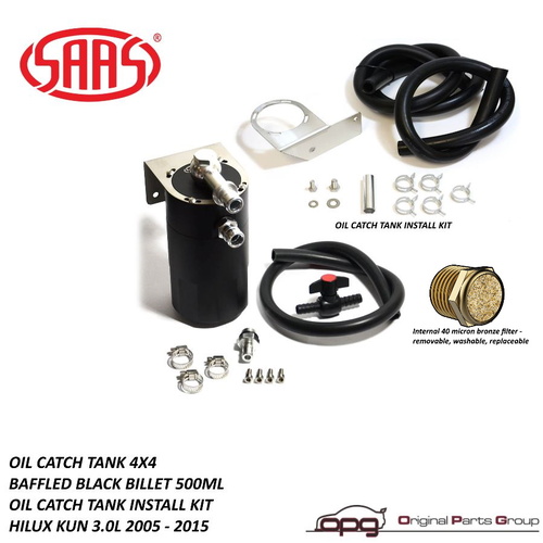 Genuine SAAS ST1014 ST1101 Black Billet - Oil Separator Catch Can for Toyota Hilux KUN Series 3.0 Litre 2005 > 2015