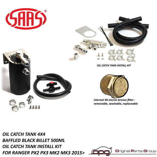 Genuine SAAS ST1014 ST2103 Black Billet - Oil Separator Catch Can for Ford Ranger PX PXII PXIII PX3 / MK3 3.2-Litre Turbo Diesel 2015 > 2020