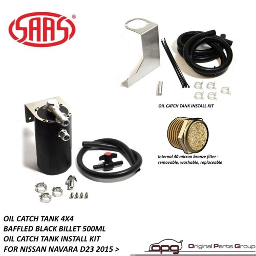 Genuine SAAS ST1014 ST4104 Black Billet Finish Oil Separator Catch Can for Nissan Navara D23 2.3L Ys23ddt 2015 Onwards