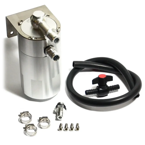 Genuine SAAS ST1015 - 4x4 4WD Universal Polished Alloy Oil Catch Can with 40 Micron Filter 500ml Capacity Diesel / Petrol Includes Drain Tap Hose