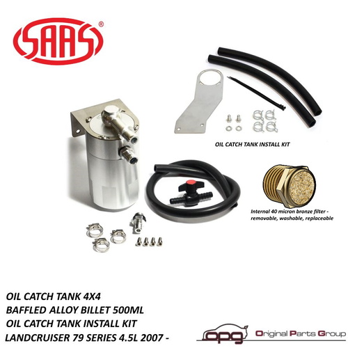 Genuine SAAS ST1015 ST1201 Polished Alloy - Oil Separator Catch Can for Toyota Landcruiser 79 Series 2007 > 2009 1VD-FTV 4.5 Litre Turbo Diesel