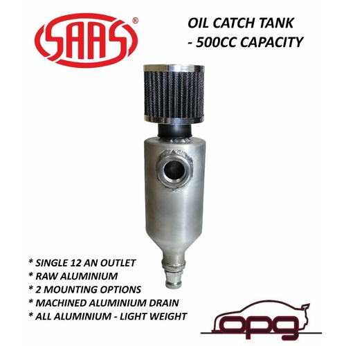 Genuine SAAS ST2001 500cc Baffled Oil Catch Tank Raw Aluminium with Single 12 An Outlet