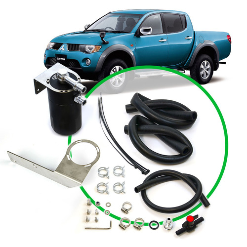 Genuine SAAS Oil Catch Tank Full Kit Machined Fitting Oil Resistant w/ Hose Clamps for MN Triton 2.5L 4D56 2009 - 2015 Black